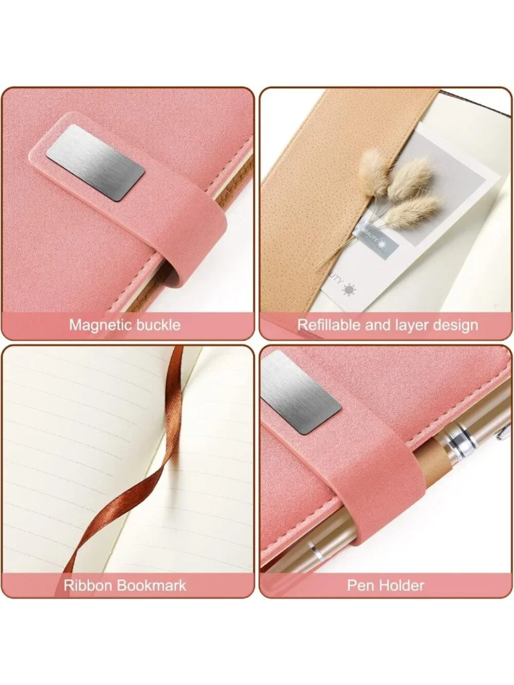 Refillable A5 Leather Journal with Pen, 240 Pages, Pocket & Magnetic Closure